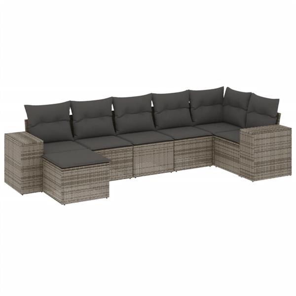 Grote foto vidaxl 7 delige loungeset met kussens poly rattan grijs tuin en terras tuinmeubelen