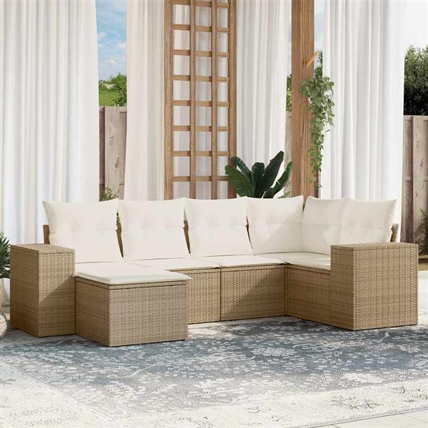 Grote foto vidaxl 6 delige loungeset met kussens poly rattan beige tuin en terras tuinmeubelen