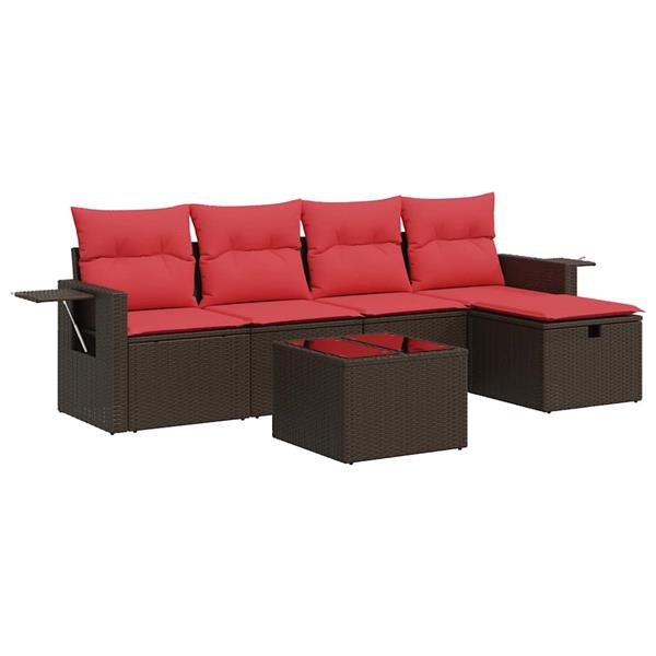 Grote foto vidaxl 6 delige loungeset met kussens poly rattan bruin tuin en terras tuinmeubelen