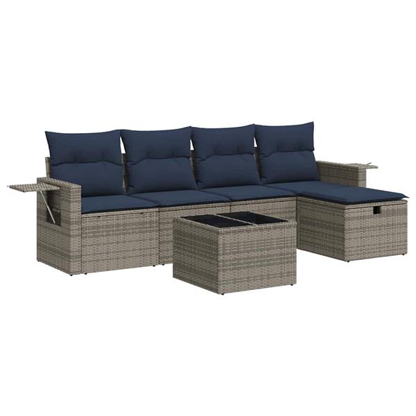Grote foto vidaxl 6 delige loungeset met kussens poly rattan grijs tuin en terras tuinmeubelen