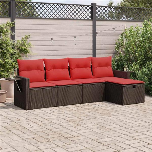 Grote foto vidaxl 5 delige loungeset met kussens poly rattan bruin tuin en terras tuinmeubelen
