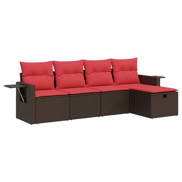 Grote foto vidaxl 5 delige loungeset met kussens poly rattan bruin tuin en terras tuinmeubelen