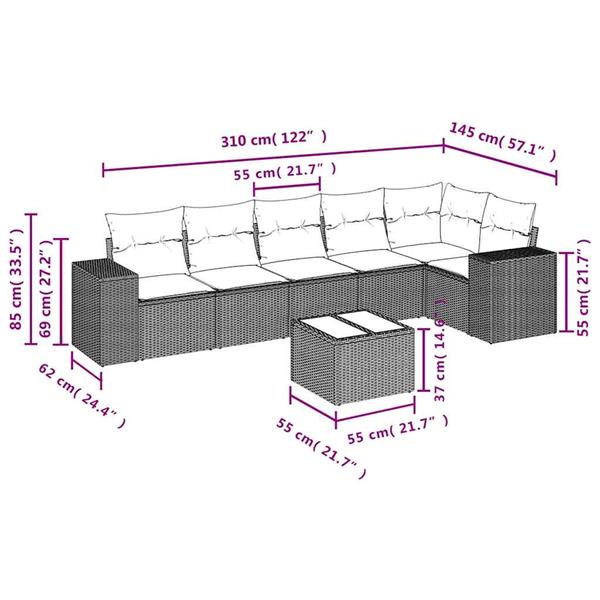 Grote foto vidaxl 7 delige loungeset met kussens poly rattan grijs tuin en terras tuinmeubelen