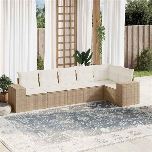 Grote foto vidaxl 6 delige loungeset met kussens poly rattan beige tuin en terras tuinmeubelen
