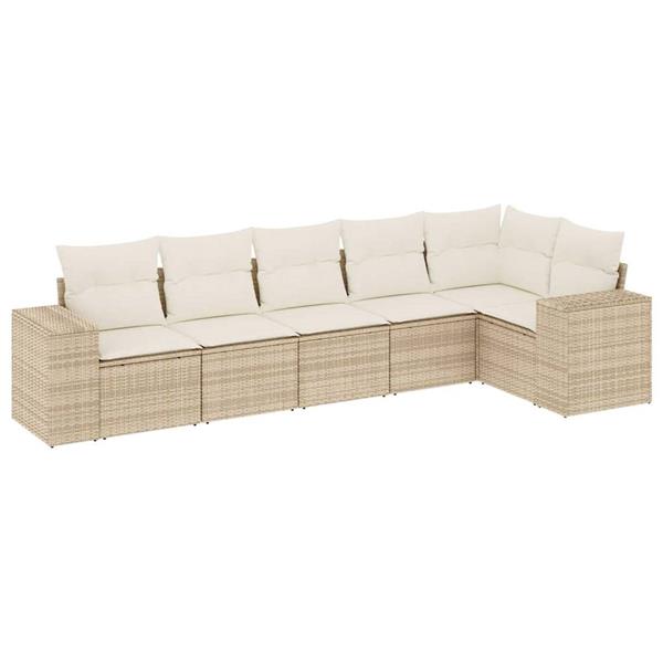 Grote foto vidaxl 6 delige loungeset met kussens poly rattan beige tuin en terras tuinmeubelen