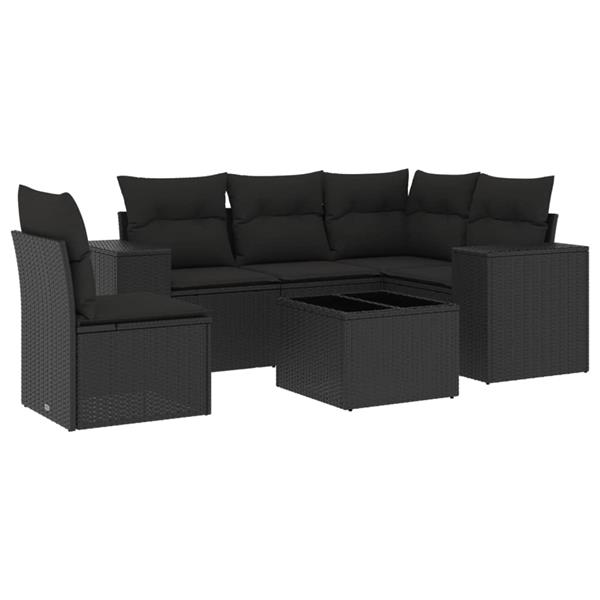 Grote foto vidaxl 6 delige loungeset met kussens poly rattan zwart tuin en terras tuinmeubelen