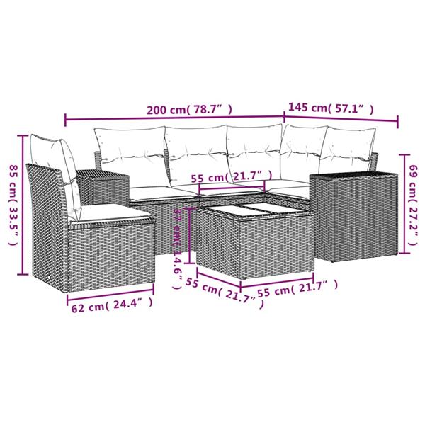 Grote foto vidaxl 6 delige loungeset met kussens poly rattan zwart tuin en terras tuinmeubelen