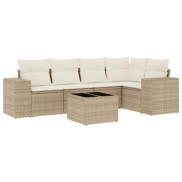 Grote foto vidaxl 6 delige loungeset met kussens poly rattan beige tuin en terras tuinmeubelen