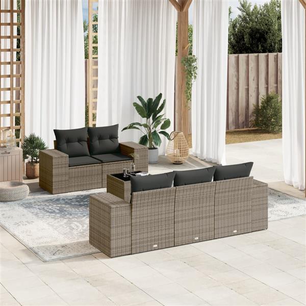 Grote foto vidaxl 6 delige loungeset met kussens poly rattan grijs tuin en terras tuinmeubelen