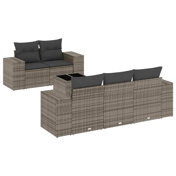 Grote foto vidaxl 6 delige loungeset met kussens poly rattan grijs tuin en terras tuinmeubelen