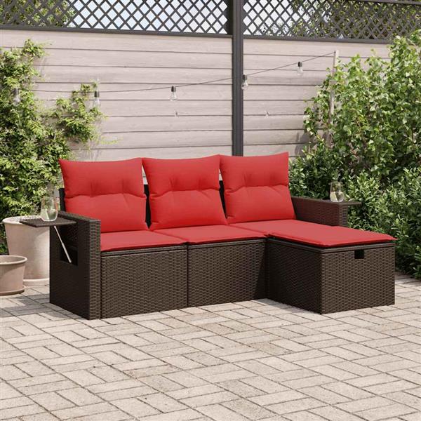 Grote foto vidaxl 4 delige loungeset met kussens poly rattan bruin tuin en terras tuinmeubelen