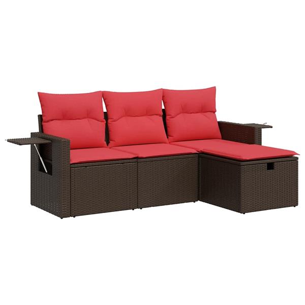 Grote foto vidaxl 4 delige loungeset met kussens poly rattan bruin tuin en terras tuinmeubelen