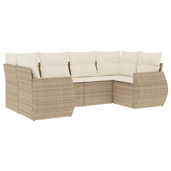 Grote foto vidaxl 6 delige loungeset met kussens poly rattan beige tuin en terras tuinmeubelen