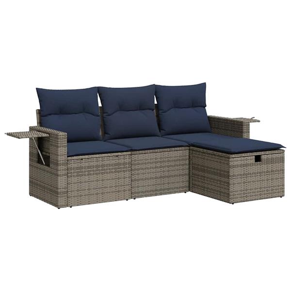 Grote foto vidaxl 4 delige loungeset met kussens poly rattan grijs tuin en terras tuinmeubelen
