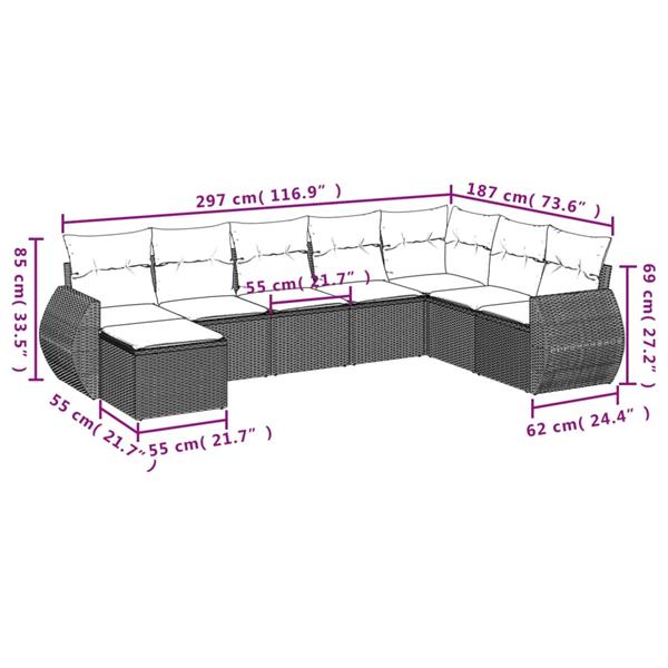 Grote foto vidaxl 8 delige loungeset met kussens poly rattan zwart tuin en terras tuinmeubelen