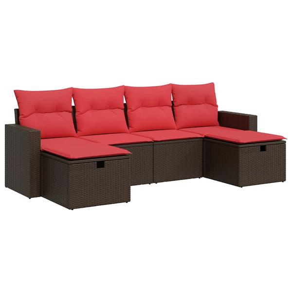 Grote foto vidaxl 6 delige loungeset met kussens poly rattan bruin tuin en terras tuinmeubelen