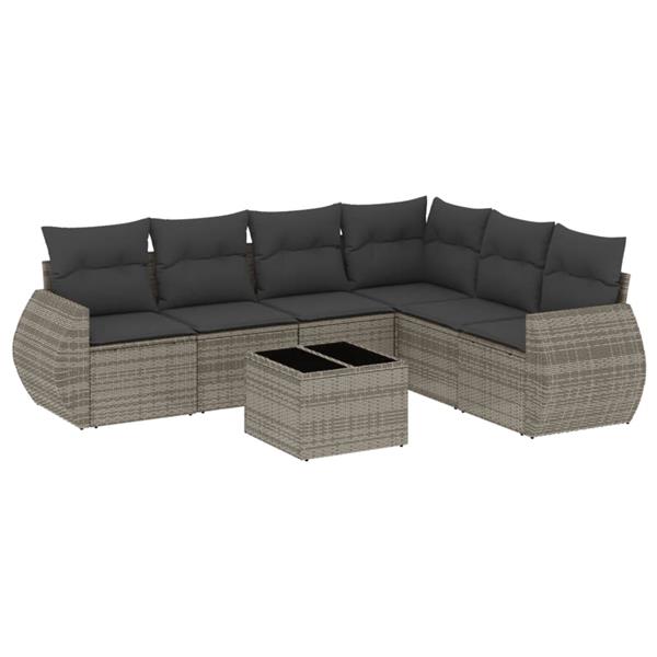 Grote foto vidaxl 7 delige loungeset met kussens poly rattan grijs tuin en terras tuinmeubelen