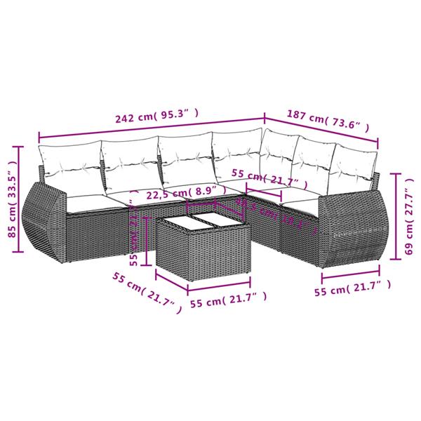 Grote foto vidaxl 7 delige loungeset met kussens poly rattan grijs tuin en terras tuinmeubelen