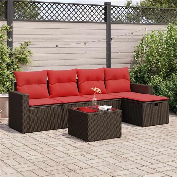 Grote foto vidaxl 6 delige loungeset met kussens poly rattan bruin tuin en terras tuinmeubelen