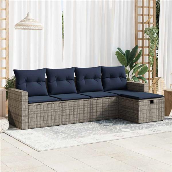 Grote foto vidaxl 5 delige loungeset met kussens poly rattan grijs tuin en terras tuinmeubelen