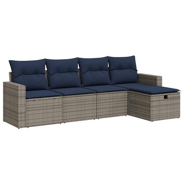 Grote foto vidaxl 5 delige loungeset met kussens poly rattan grijs tuin en terras tuinmeubelen