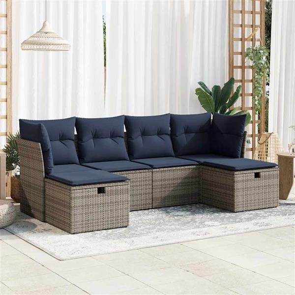 Grote foto vidaxl 6 delige loungeset met kussens poly rattan grijs tuin en terras tuinmeubelen