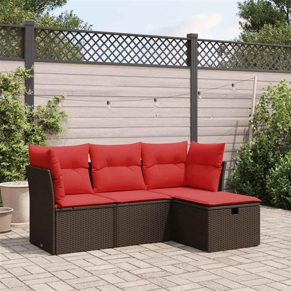 Grote foto vidaxl 4 delige loungeset met kussens poly rattan bruin tuin en terras tuinmeubelen