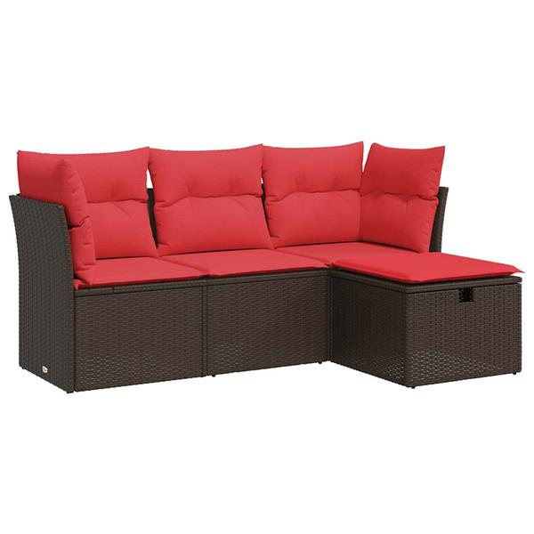 Grote foto vidaxl 4 delige loungeset met kussens poly rattan bruin tuin en terras tuinmeubelen