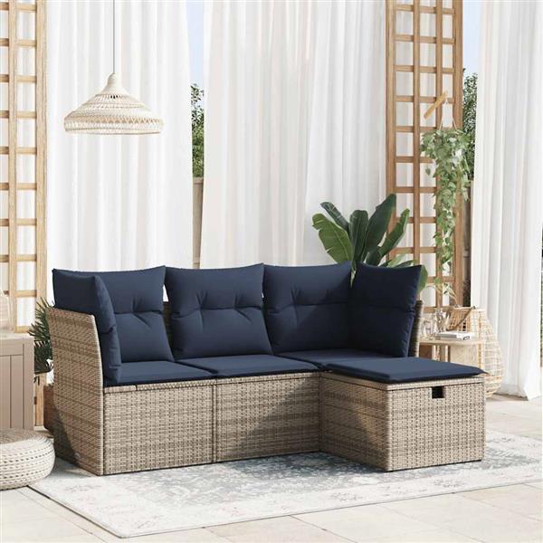 Grote foto vidaxl 4 delige loungeset met kussens poly rattan grijs tuin en terras tuinmeubelen