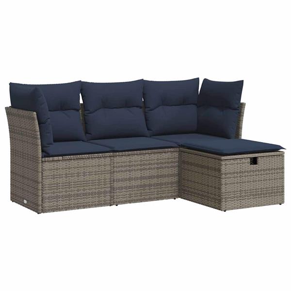 Grote foto vidaxl 4 delige loungeset met kussens poly rattan grijs tuin en terras tuinmeubelen