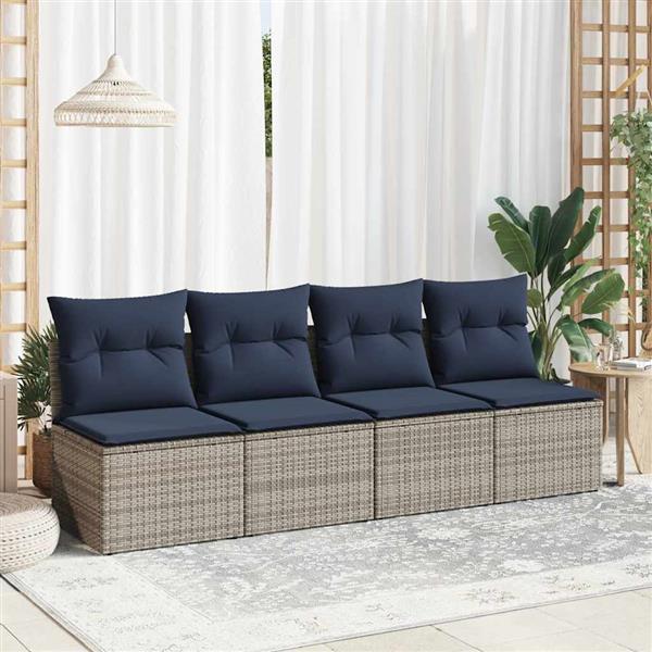 Grote foto vidaxl 2 delige loungeset met kussens poly rattan acacia grijs tuin en terras tuinmeubelen