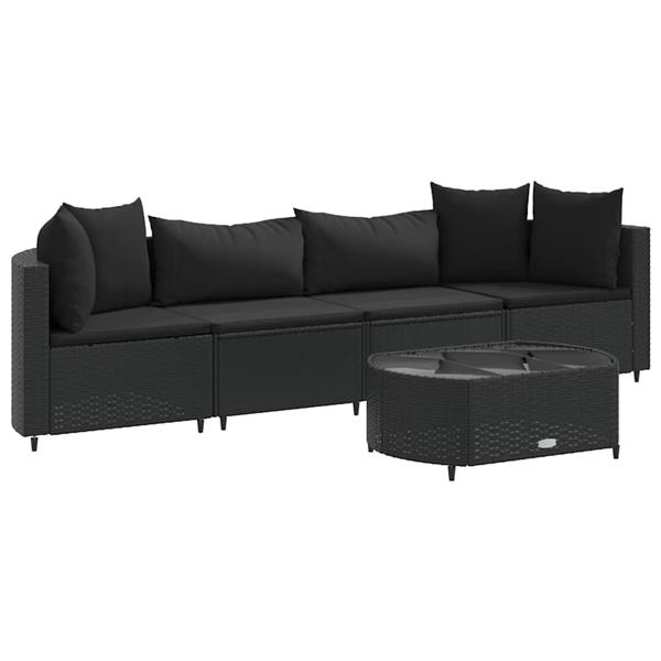 Grote foto vidaxl 5 delige loungeset met kussens poly rattan zwart tuin en terras tuinmeubelen