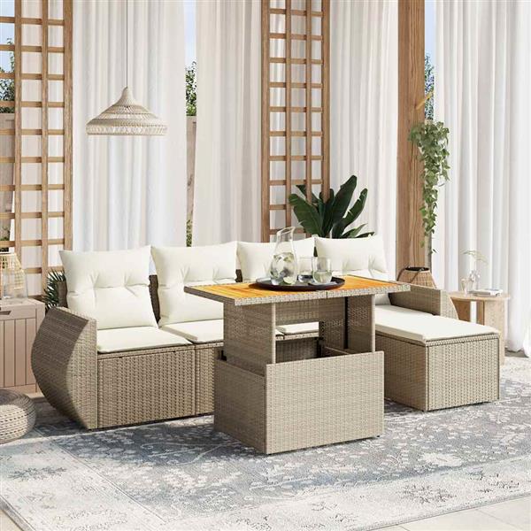 Grote foto vidaxl 6 delige loungeset met kussens poly rattan beige tuin en terras tuinmeubelen