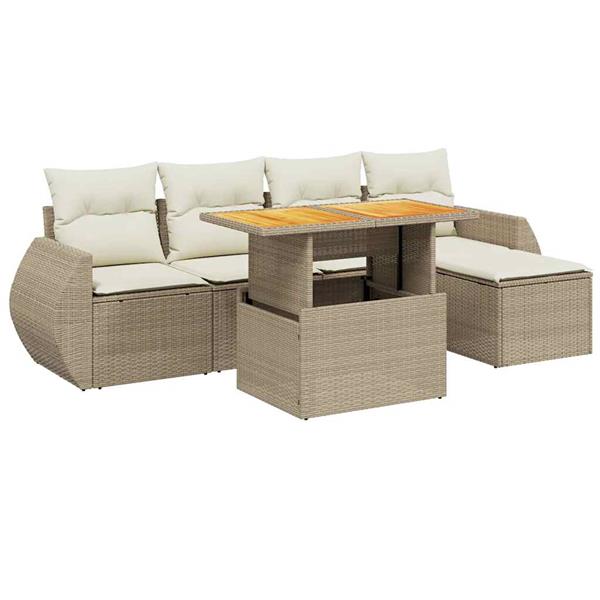 Grote foto vidaxl 6 delige loungeset met kussens poly rattan beige tuin en terras tuinmeubelen