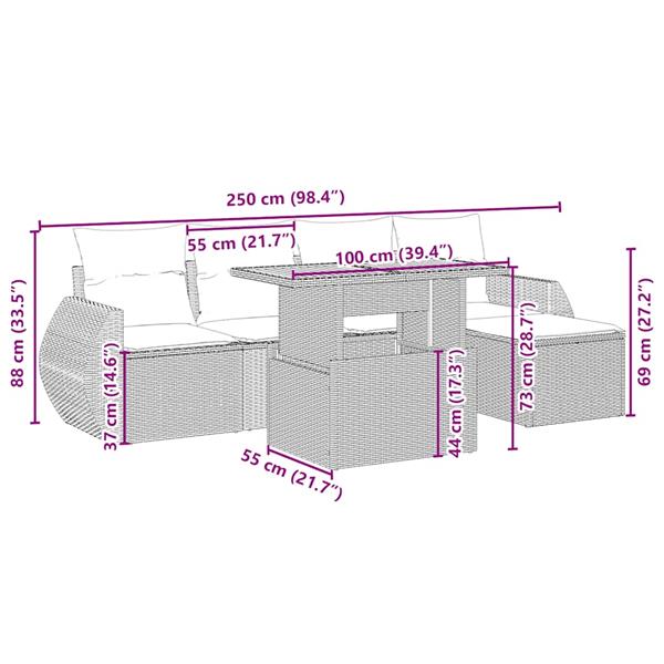 Grote foto vidaxl 6 delige loungeset met kussens poly rattan beige tuin en terras tuinmeubelen