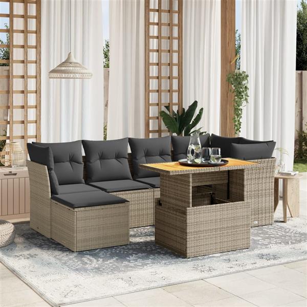 Grote foto vidaxl 7 delige loungeset met kussens poly rattan grijs tuin en terras tuinmeubelen