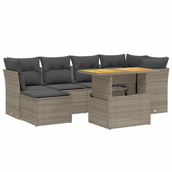 Grote foto vidaxl 7 delige loungeset met kussens poly rattan grijs tuin en terras tuinmeubelen