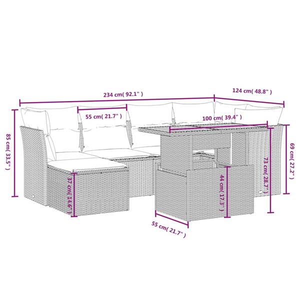 Grote foto vidaxl 7 delige loungeset met kussens poly rattan grijs tuin en terras tuinmeubelen