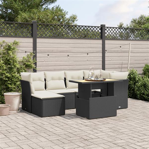 Grote foto vidaxl 7 delige loungeset met kussens poly rattan zwart tuin en terras tuinmeubelen