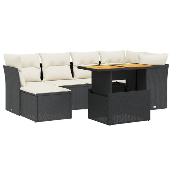 Grote foto vidaxl 7 delige loungeset met kussens poly rattan zwart tuin en terras tuinmeubelen