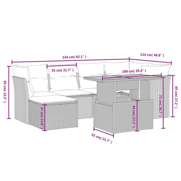 Grote foto vidaxl 7 delige loungeset met kussens poly rattan zwart tuin en terras tuinmeubelen