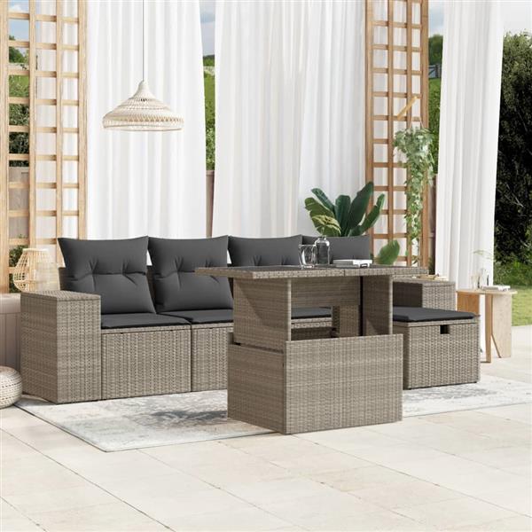 Grote foto vidaxl 6 delige loungeset met kussens poly rattan lichtgrijs tuin en terras tuinmeubelen