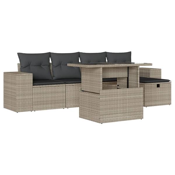 Grote foto vidaxl 6 delige loungeset met kussens poly rattan lichtgrijs tuin en terras tuinmeubelen
