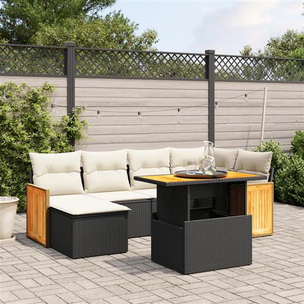 Grote foto vidaxl 7 delige loungeset met kussens poly rattan zwart tuin en terras tuinmeubelen