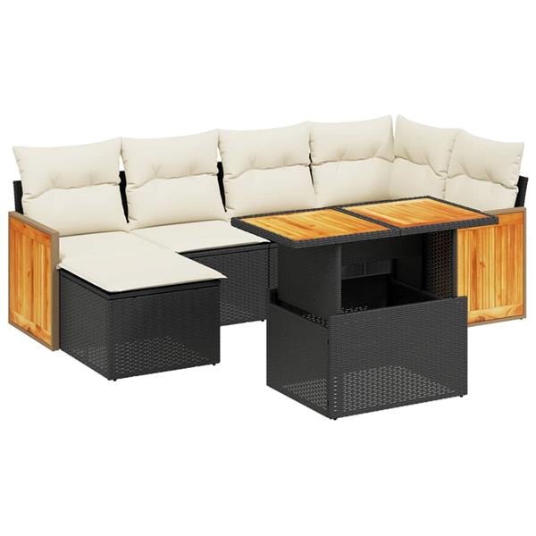 Grote foto vidaxl 7 delige loungeset met kussens poly rattan zwart tuin en terras tuinmeubelen