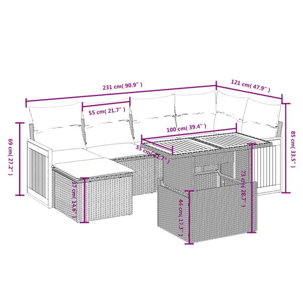 Grote foto vidaxl 7 delige loungeset met kussens poly rattan zwart tuin en terras tuinmeubelen