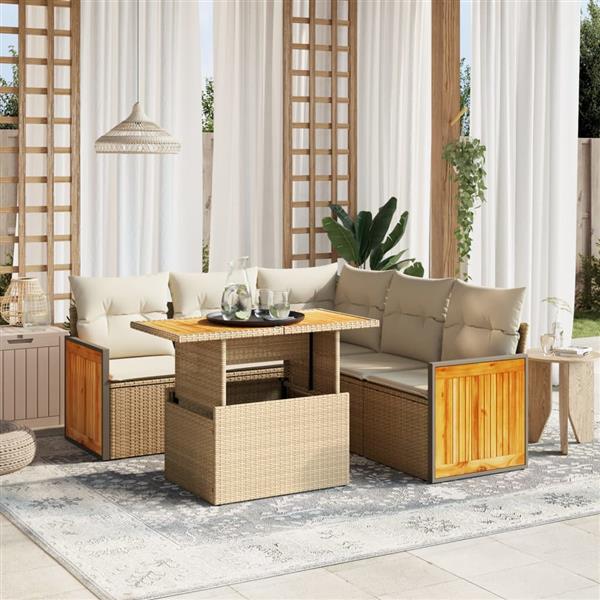 Grote foto vidaxl 6 delige loungeset met kussens poly rattan beige tuin en terras tuinmeubelen