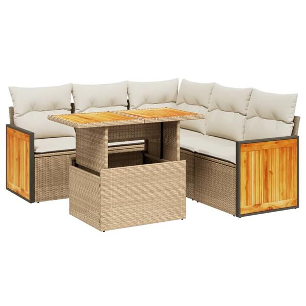 Grote foto vidaxl 6 delige loungeset met kussens poly rattan beige tuin en terras tuinmeubelen