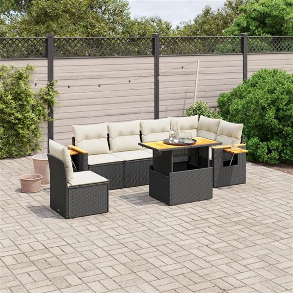 Grote foto vidaxl 7 delige loungeset met kussens poly rattan zwart tuin en terras tuinmeubelen