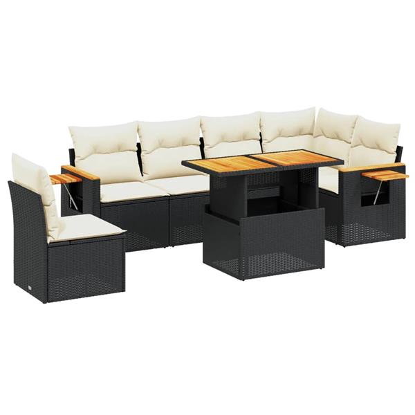 Grote foto vidaxl 7 delige loungeset met kussens poly rattan zwart tuin en terras tuinmeubelen